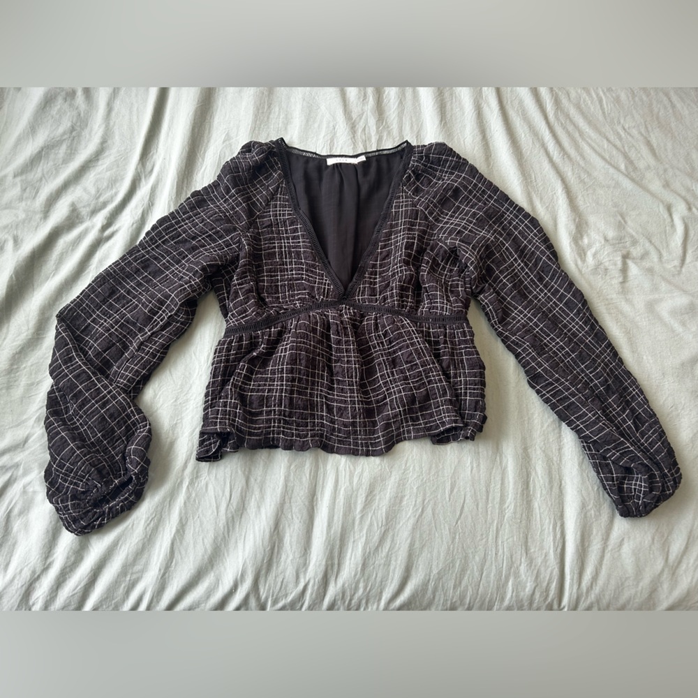 Lush Black Windowpane Peplum Top